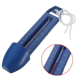 Thermomètre flottant de piscine - Hauteur 16 cm - Cordelette d'arrimage blanche - Coloris bleu