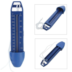 Thermomètre flottant de piscine - Hauteur 16 cm - Cordelette d'arrimage blanche - Coloris bleu