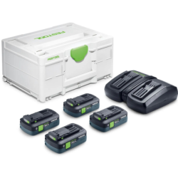 Pack Energie Festool SYS3 18V 4 Batterie TBX4 et Chargeur double TCL6DUO avec systainer