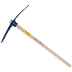 Pioche de terrassier à oeil rond - Perrin - Acier - Poids 2,5 kg - Avec manche droit bois 90 cm