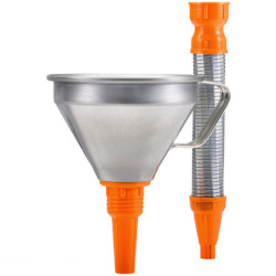 Entonnoir Pressol en fer blanc combiné avec tuyau métallique souple 1,3 litres