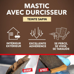 Mastic à bois SintoBois à prise rapide avec durcisseur charges lourdes