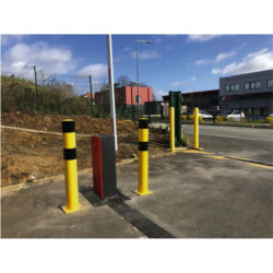 Poteau de protection acier avec platine à fixer - Ø 90mm - noir/jaune