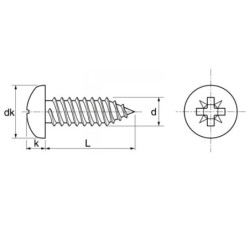 Vis à tôle tête cylindrique large pozidrive Inox A2 DIN 7981 ISO 7049 Forme C M4.8x70 - Boîte de 100