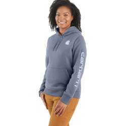 Sweat femme Iconic Clarksburg à capuche non zippé logo Carhartt sur manche Wisteria Heather