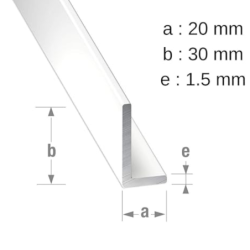 Cornière inégale - Aluminium laqué blanc - 30 x 20 mm - épaisseur 1.5 mm - longueur 1 m