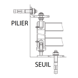 Pivot à cheviller pilier/seuil 40x40 mm et axe 18 mm- Lot de 2