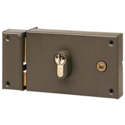 Serrure en applique horizontale profil européen à fouillot Vachette marron gauche - axe 60 mm