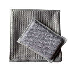 Ensemble nettoyage essuyage vaisselle absorbant 1 torchon microfibre et 1 éponge grattante