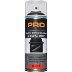 Bombe peinture aérosol pour haute température 650°C sans primaire K203 PRO noir 400 ml