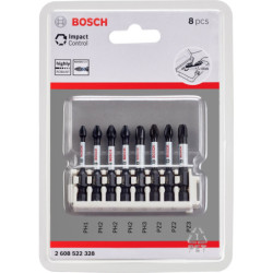 Pack de 8 embouts de vissage Bosch Impact Control Phillips PH et Pozidriv PZ 50 mm