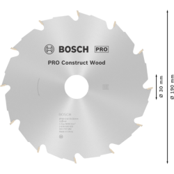 Lame de scie circulaire construct wood 190 x 30 mm 12 dents (résistante aux clous)