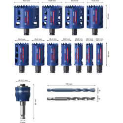 Coffret 11 Scies trépans EXPERT Carbure Endurance Multimatériaux Ø20 à 76mm