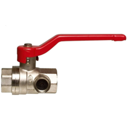Vanne à boisseau double femelle laiton sphérique avec purge - 20 x 27 mm - Manette rouge