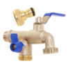 Robinet d'eau extérieur double sortie 20 x 27 - Entrée 15 x 21 - Vanne arrêt - Laiton chromé