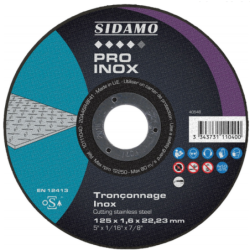 Disque à tronçonner Pro Inox diamètre 125 mm épaisseur 1.6 mm alésage 22.23 mm