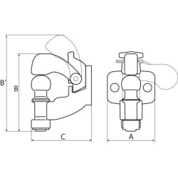 Chape mixte 3.5T PTAC boule de 50 mm 2 trous entraxe de 90 mm