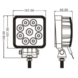 Phare de travail carré 9 LED 10/32V 27W 1800lm faisceau large