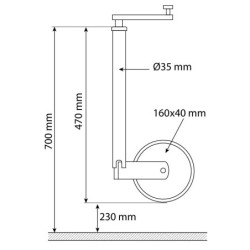Roue jockey pleine, jante pvc, 160 mm x 40 mm, diamètre tube 35 mm