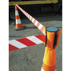 Dérouleur de ruban rouge et blanc pour cône de signalisation Sofop Taliaplast 50 mm x 3 m