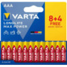 Pile Varta Longlife Max Power AAA LR03 - tension 1.5V - lot de 8 + 4 offertes