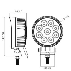 Phare de travail rond 9 LED 10/32V 27W 1800lm faisceau longue portée