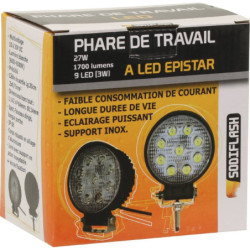 Phare de travail rond 9 LED 10/32V 27W 1800lm faisceau longue portée