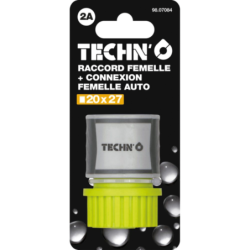 Raccord femelle 20x27mm et connexion automatique tuyau arrosage - Fitt - Plastique noir