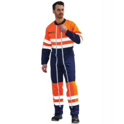 Combinaison double fermeture haute visibilité orange et marine PBV