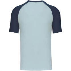 Tee shirt Base Ball KARIBAN col rond manche courte bicolore 100% coton Ice Blue et Denim
