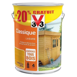 Lasure satinée Classique V33 bois extérieur tenue 4 ans Pot 5L+20% gratuit