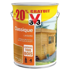 Lasure satinée Classique V33 bois extérieur tenue 4 ans Pot 5L+20% gratuit