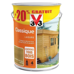 Lasure satinée Classique V33 bois extérieur tenue 4 ans Pot 5L+20% gratuit