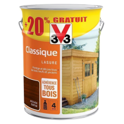 Lasure satinée Classique V33 bois extérieur tenue 4 ans Pot 5L+20% gratuit