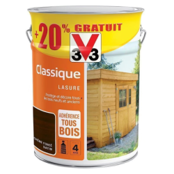 Lasure satinée Classique V33 bois extérieur tenue 4 ans Pot 5L+20% gratuit