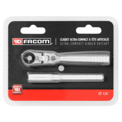 Cliquet 1/4 ultra-compact Facom tête flexible 180° pour embouts 1/4