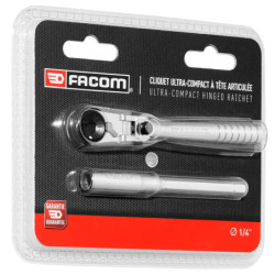 Cliquet 1/4 ultra-compact Facom tête flexible 180° pour embouts 1/4