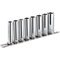 Jeu de 8 douilles longues 6 pans 1/4 Facom sur rack métallique