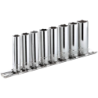 Jeu de 8 douilles longues 6 pans 1/4 Facom sur rack métallique