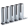Jeu de 5 douilles 1/4 longues 6 pans Facom sur rack métallique