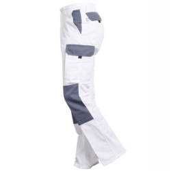 Pantalon de travail Lenny PBV poches genouillères en polycoton blanc et gris