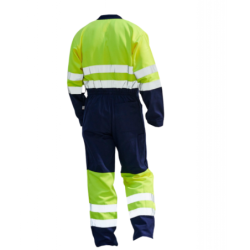 Combinaison haute visibilité à 2 zips PBV jaune fluo et marine