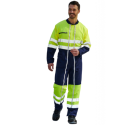 Combinaison haute visibilité à 2 zips PBV jaune fluo et marine