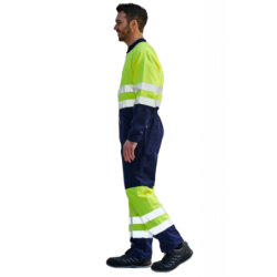 Combinaison haute visibilité à 2 zips PBV jaune fluo et marine