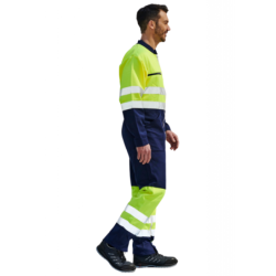 Combinaison haute visibilité à 2 zips PBV jaune fluo et marine