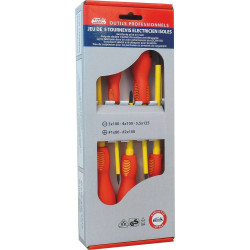 Jeu de 5 tournevis électricien Drakkar isolés 1000V plats 3 - 4 - 5.5 cruciformes PH1 PH2