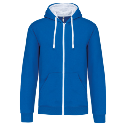 Sweat-shirt zippé K466 Kariban capuche contrastée Light Royal Blue et White