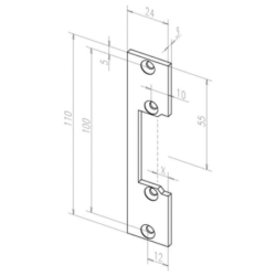 Têtière plate KL 110 x 24 x 3 mm acier zingué pour gâche électrique