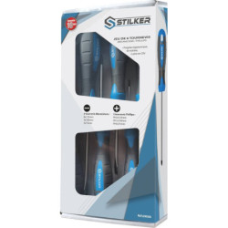 Tournevis plat et Phillips poignée bi-matière Stilker - Boîte carton de 6 pièces