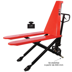 Transpalette manuel haute levée 1000 kg largeur 540 mm levée 800 mm
